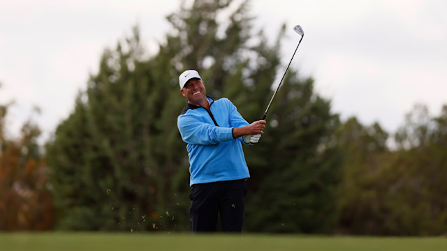 Matt Schalk hits his shot on the 11th hole during the final round of the 34th Senior PGA Professional Championship at Twin Warriors Golf Club on October 16, 2022 in Santa Ana Pueblo, New Mexico. (Photo by Justin Edmonds/PGA of America)