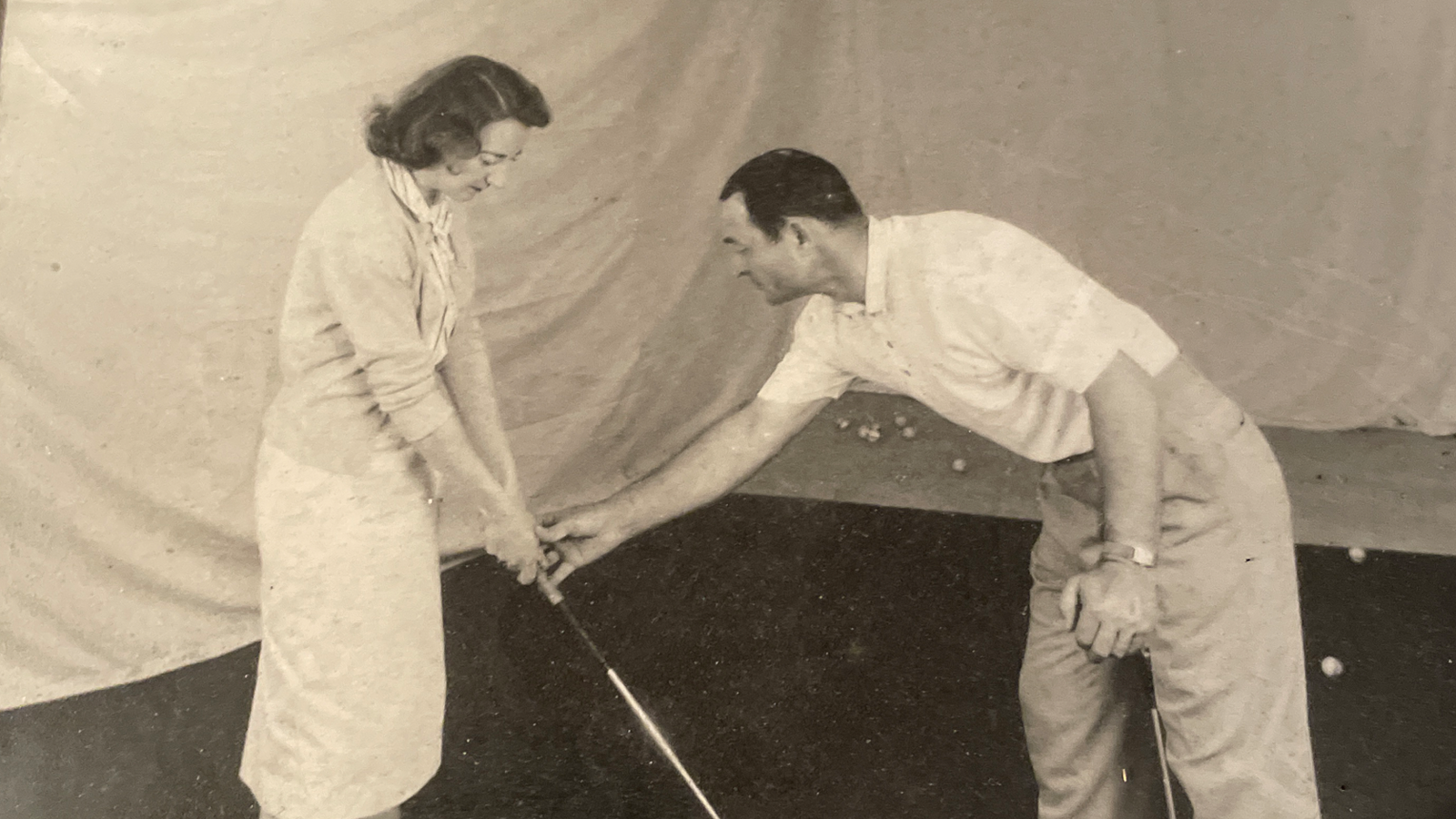 John Lombardy, PGA teaching at his indoor driving range.