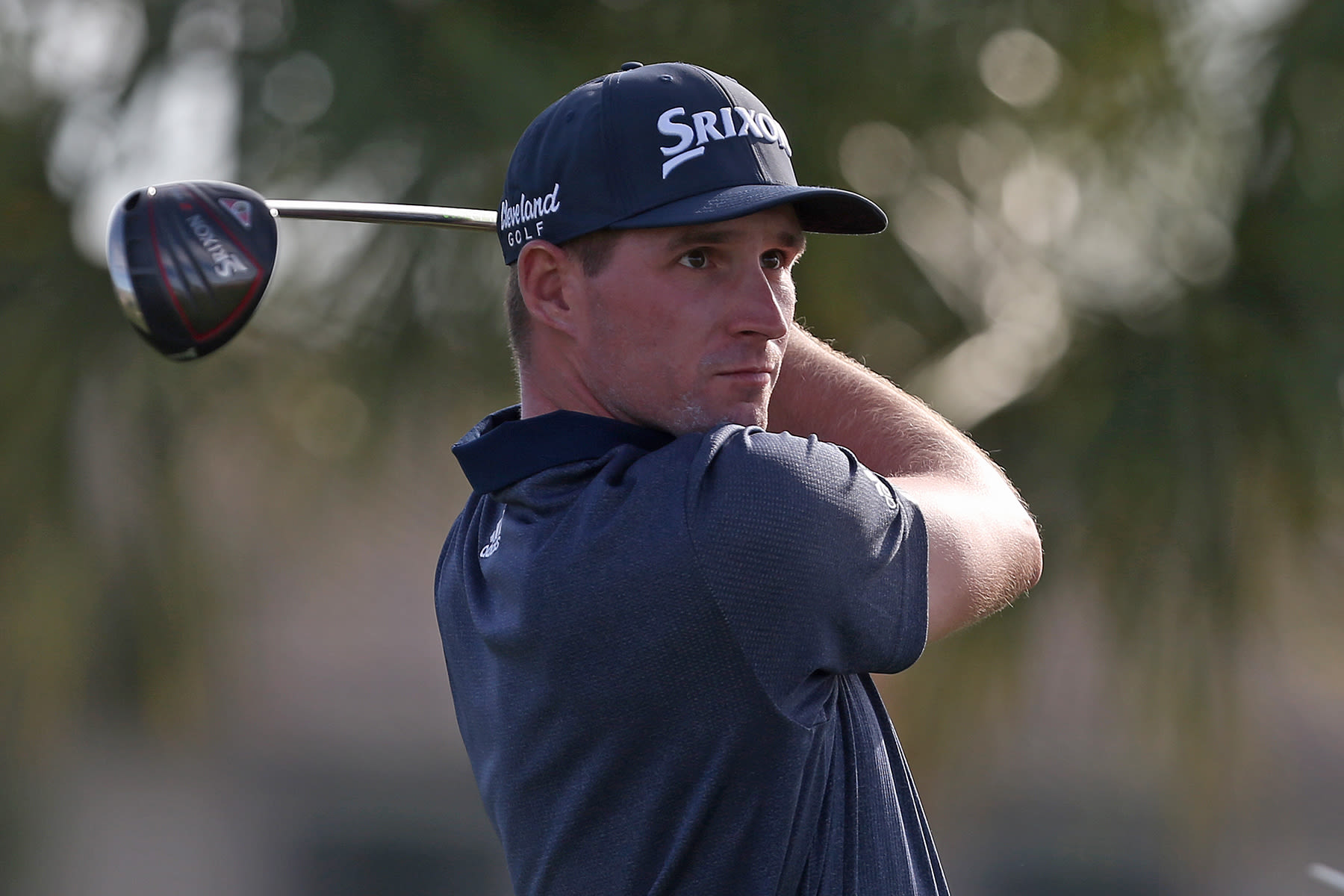 Brandon Matthews watches his tee shot on the 10th hole during the first round of the LECOM Suncoast Classic at Lakewood National Golf Club on February 14, 2019 in Lakewood Ranch, Florida. (Photo by Matt Sullivan/Getty Images)