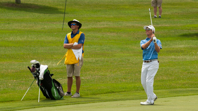 David Damesworth hits his shot on the ninth hole during the final round of the 49th PGA Professional Championship.