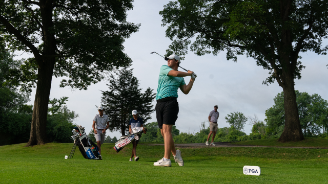 Max Herendeen hits his shot from the fourth tee during the second round for the 46th Boys and Girls Junior PGA Championship held at Cog Hill Golf & Country Club on August 3, 2022 in Lemont, Illinois. (Photo by Hailey Garrett/PGA of America)