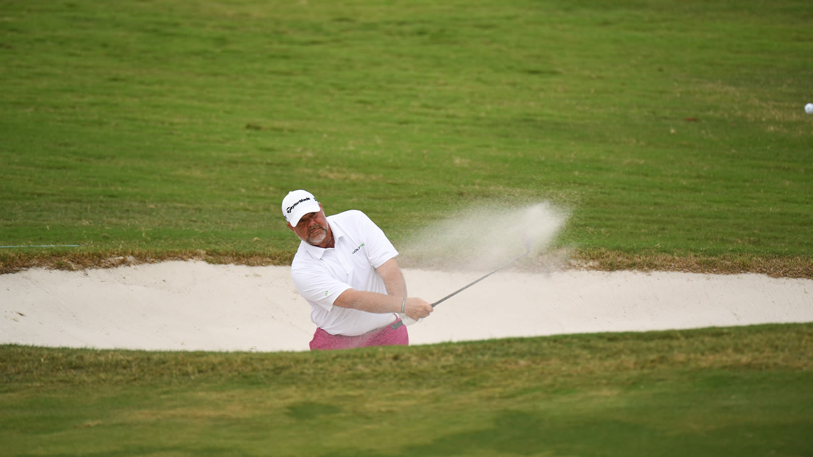 David Hronek hits his shot from a bunker on the sixth hole during the third round of the 33rd Senior PGA Professional Championship held at the PGA Golf Club on October 23, 2021 in Port St. Lucie, Florida. (Photo by Montana Pritchard/PGA of America)