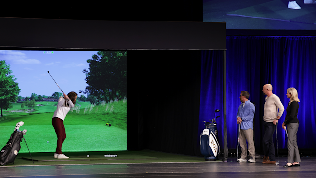 Joanna Coe, PGA demonstrates with Kellie Stenzel, PGA, LPGA, Rob Labritz, PGA, and Tracy Phillips, PGA during the Teaching & Coaching Summit at the 2023 PGA Show at Orange County Convention Center on Monday, January 23, 2023 in Orlando, Florida. (Photo by Gary Bogdon/PGA of America)