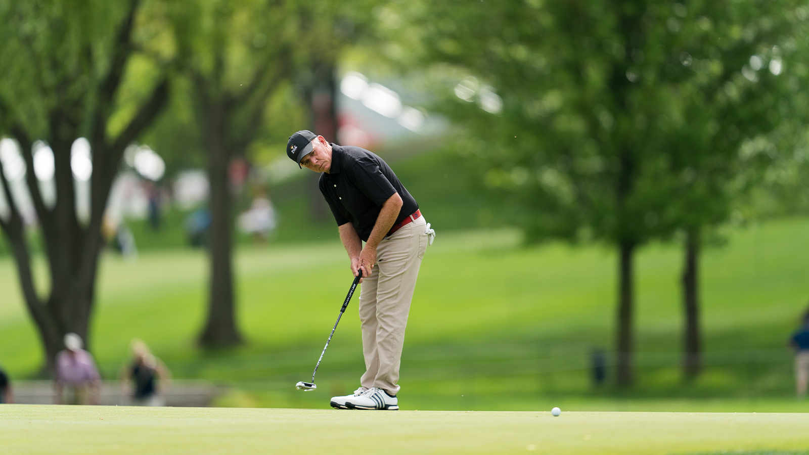 PGA Professional Brad Lardon makes his putt on the 10th hole during the first round for the 80th KitchenAid Senior PGA Championship held at Oak Hill Country Club on May 23, 2019 in Rochester, New York. (Photo by Montana Pritchard/PGA of America)