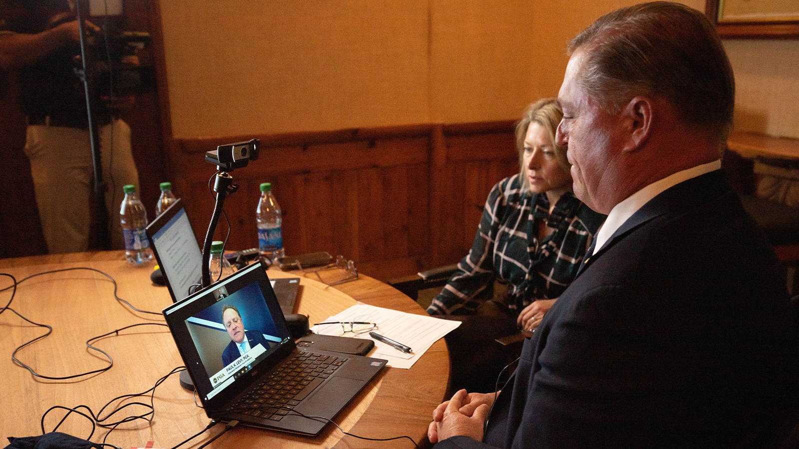 PGA of America President, Jim Richerson watches the Annual Meeting on his laptop during the 104th PGA Annual Meeting at Grayhawk Golf Club on October 29, 2020 in Scottsdale, AZ. (Photo by Traci Edwards/The PGA of America)