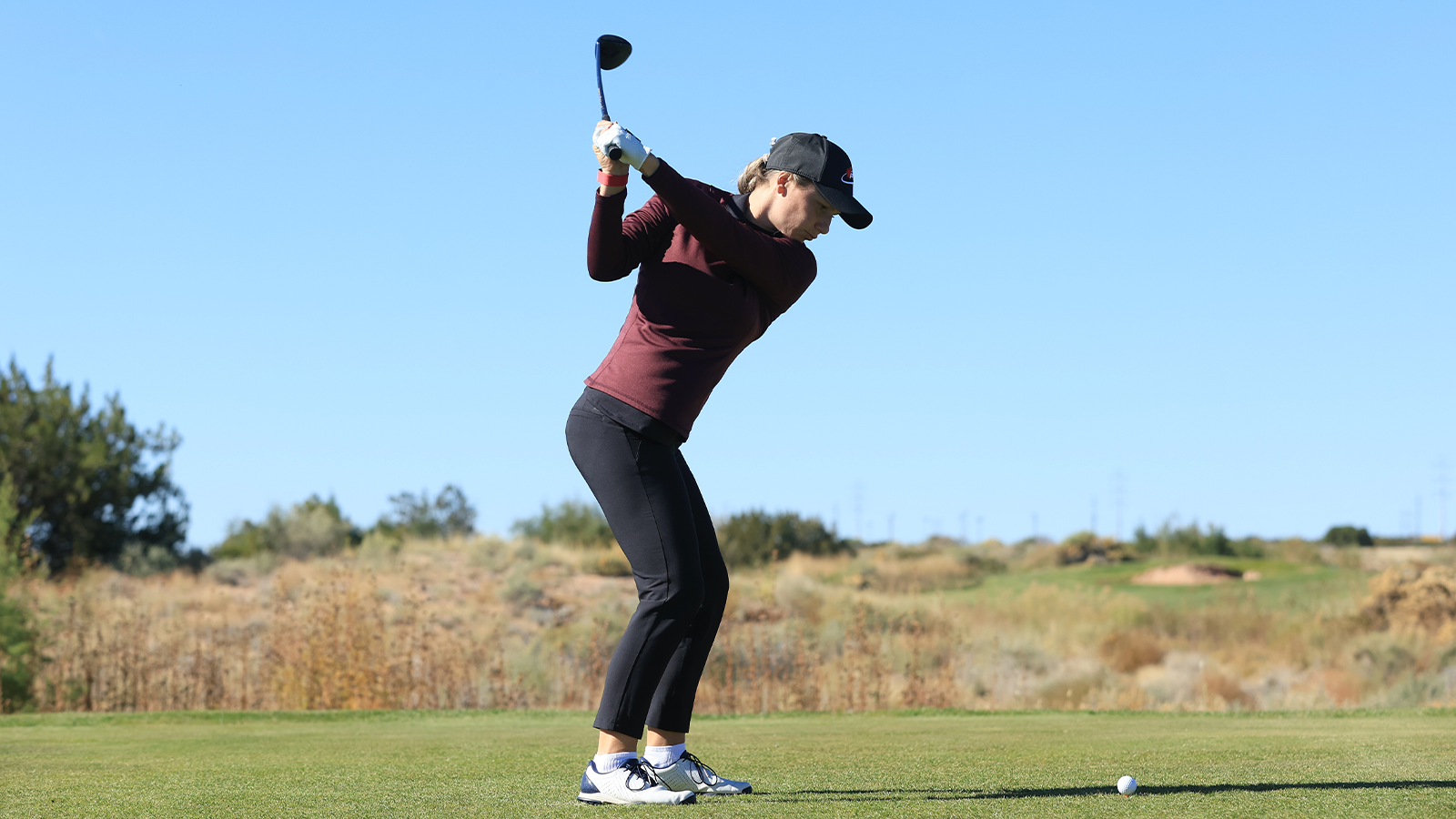 Caroline Ciot of Team Canada hits her tee shot during the final round of the 2nd Women's PGA Cup at Twin Warriors Golf Club on Saturday, October 29, 2022 in Santa Ana Pueblo, New Mexico. (Photo by Sam Greenwood/PGA of America)