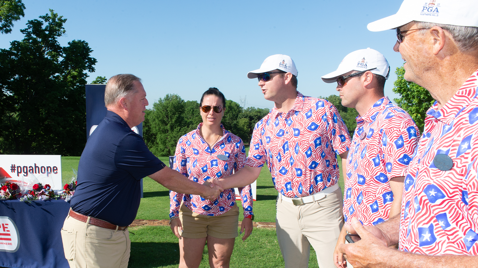 PGA of America President, Jim Richerson and the Club at Indian Springs PGA Professionals during the PGA Reach Secretary's Cup of the 2022 PGA Championship held at the Club at Indian Springs on May 16, 2022 in Broken Arrow, Oklahoma.  (Photo by Montana Pritchard/PGA of America)
