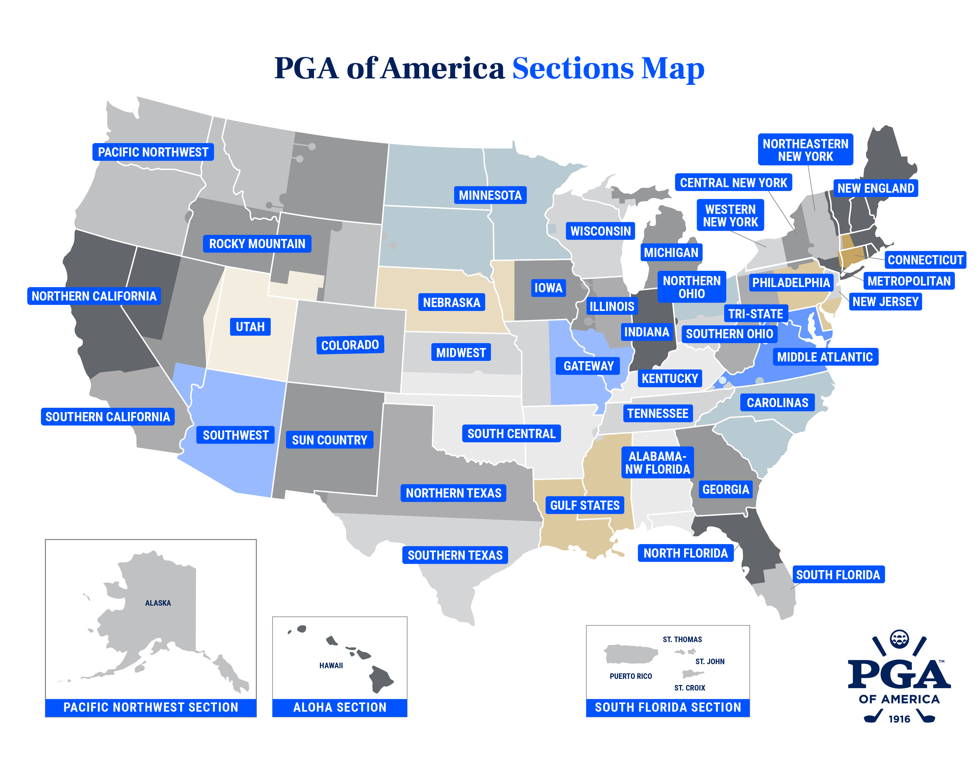 The 41 PGA of America Sections across the United States.