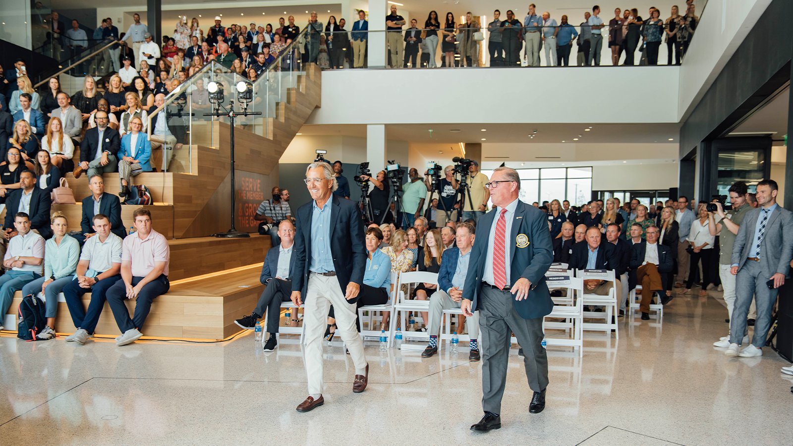 PGA of America CEO, Seth Waugh and PGA of America President, Jim Richerson during the Welcome Home Celebration at PGA Frisco Campus on August 22, 2022 in Frisco, Texas. (Photo by Daryl Johnson/PGA of America)