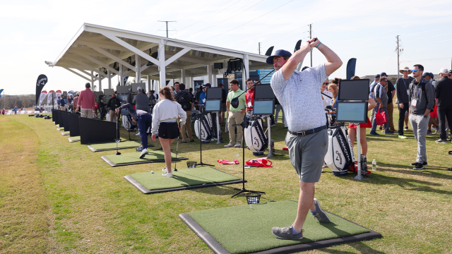 An attendee swings at the TopTracer area during the Demo Day at the 2023 PGA Show at Orange County National Golf Center on Tuesday, January 24, 2023 in Orlando, Florida. (Photo by Scott Halleran/PGA of America)