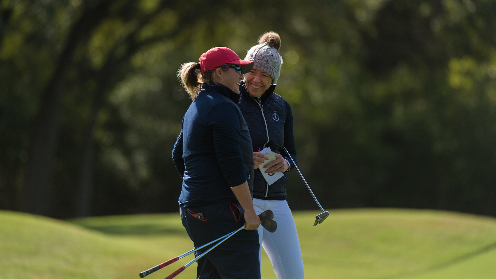 Brittany Kelly of the United States talks to Heather MacRae of Great Britain and Ireland on the 17th hole during the second round for the 2019 Women’s PGA Cup held at the Omni Barton Creek Resort & Spa on October 25, 2019 in Austin, Texas. (Photo by Montana Pritchard/PGA of America)