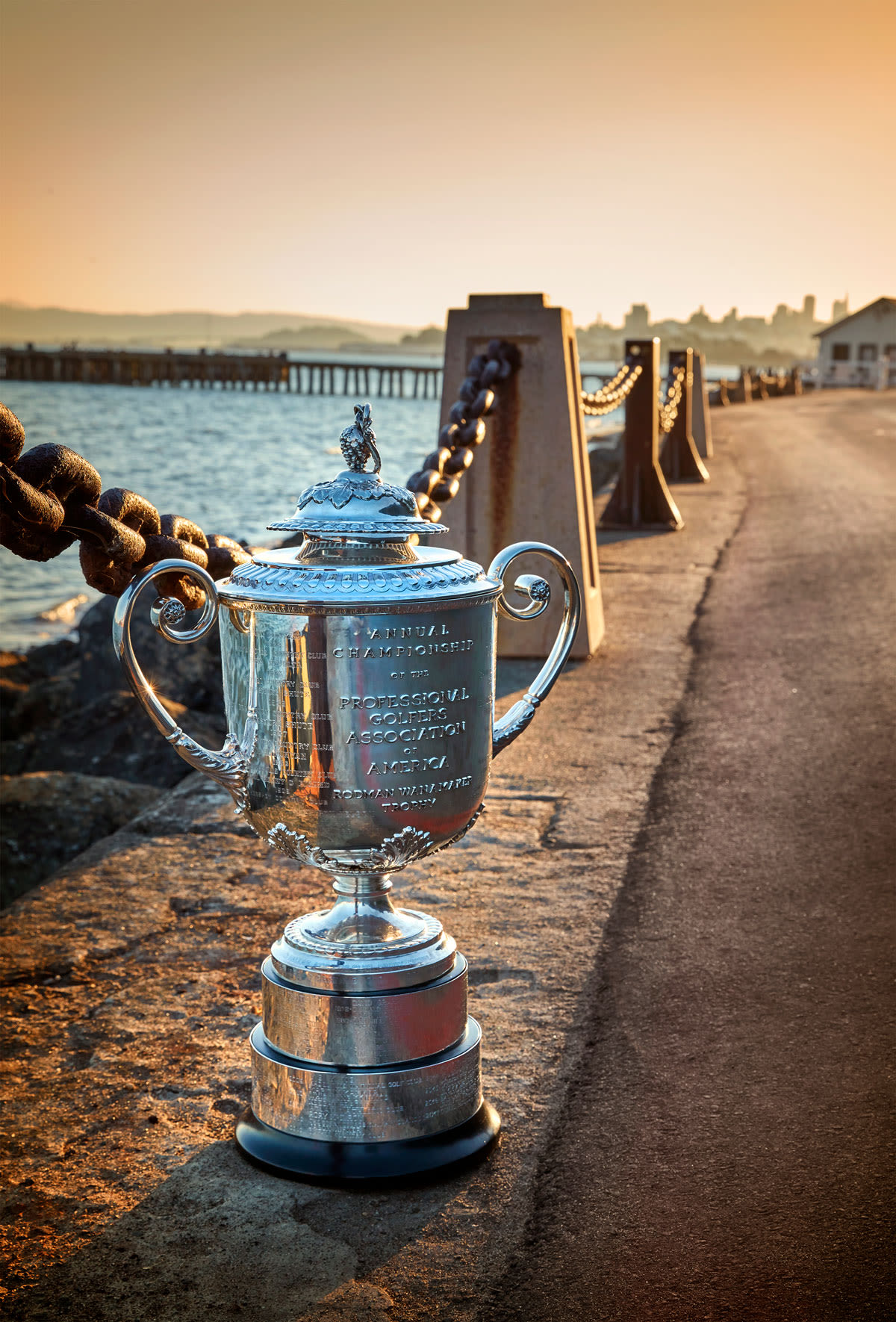 The Wanamaker Trophy along the water in San Francisco.