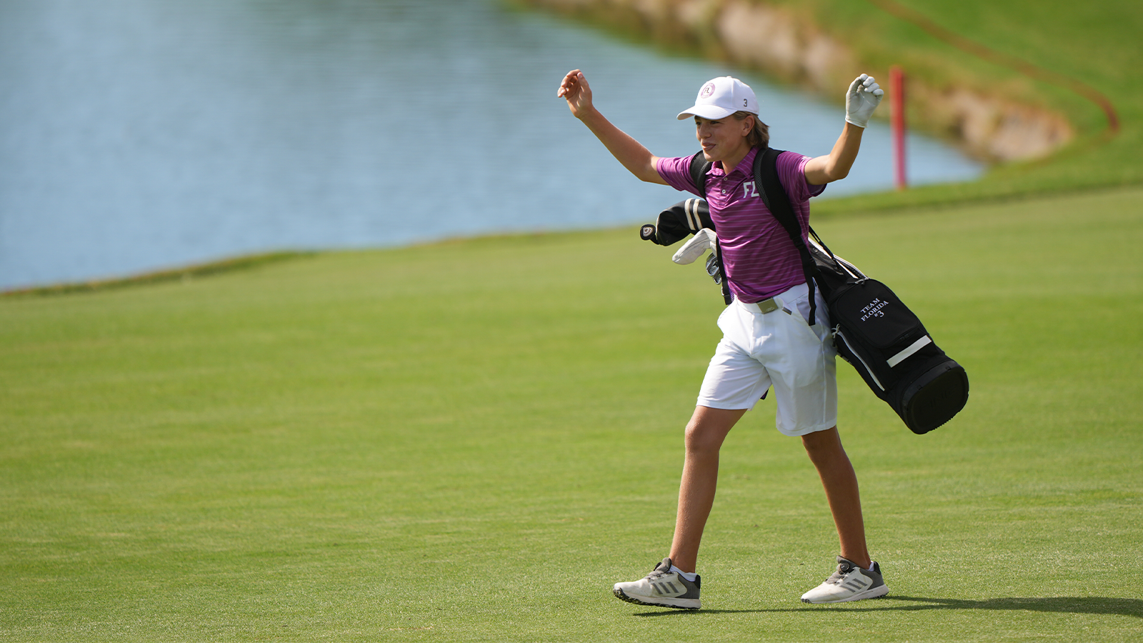 Clark Mason of Florida reacts on the 18th hole during Day Two of the 2021 National Car Rental PGA Jr. League Championship at Grayhawk Golf Club on October 9, 2021 in Scottsdale, AZ. (Photo by Darren Carroll/PGA of America)