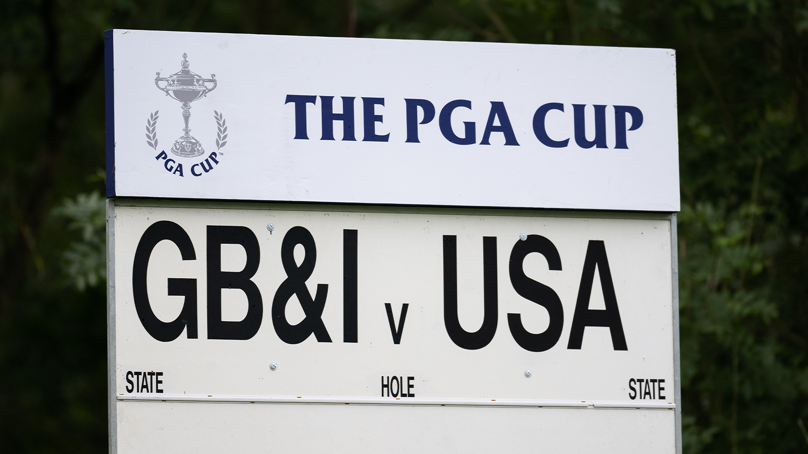 Signage during the 30th PGA Cup at Foxhills Golf Club on September 13, 2022 in Ottershaw, England. (Photo by Matthew Harris/PGA of America)