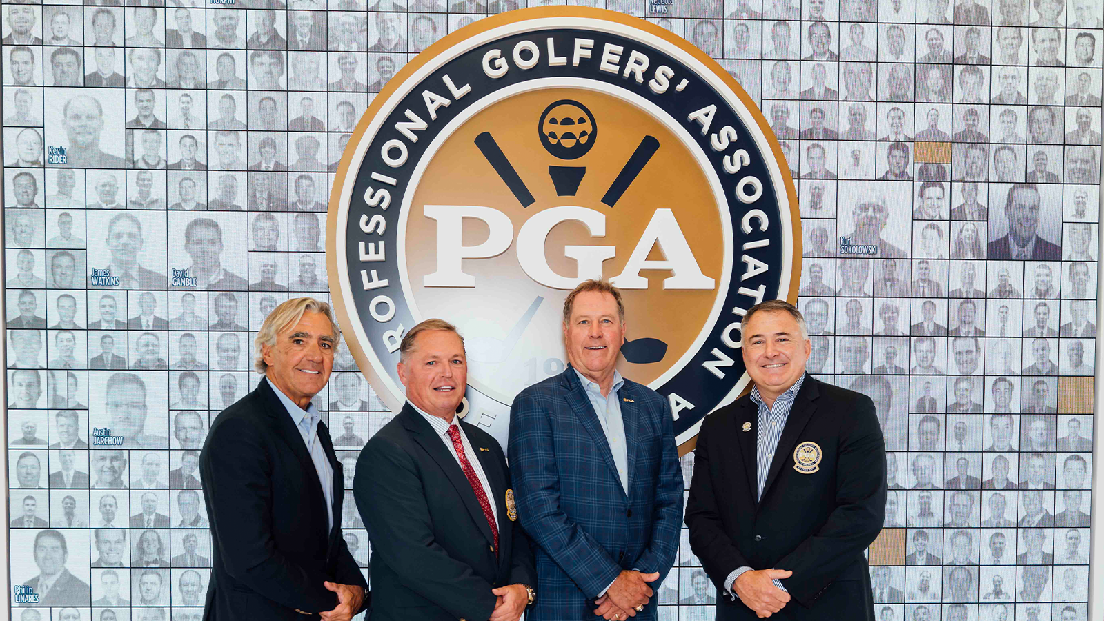 PGA of America CEO, Seth Waugh, PGA of America President, Jim Richerson, PGA of America Vice President, John Lindert PGA of America Secretary, Don Rea Jr. pose for a photo during the Welcome Home Celebration at PGA Frisco Campus on August 22, 2022 in Frisco, Texas. (Photo by Daryl Johnson/PGA of America)