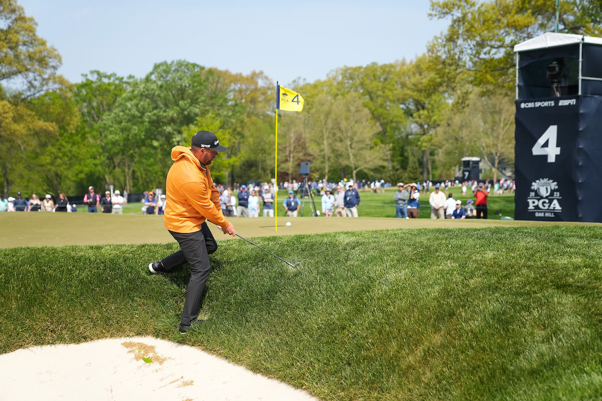 Michael Block of the Corebridge Financial PGA Team hits his fourth shot on the fourth hole during the second round of the PGA Championship at Oak Hill Country Club on Friday, May 19, 2023 in Rochester, New York. (Photo by Darren Carroll/PGA of America)