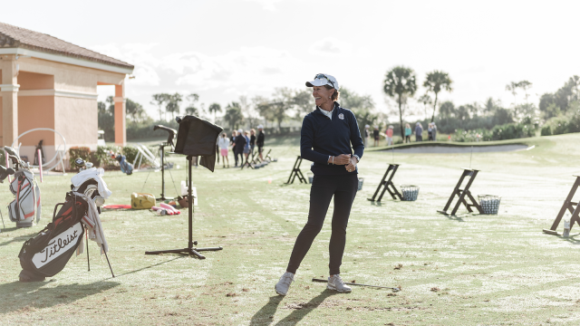 Suzy Whaley during a golf clinic at the Country Club at Mirasol on March 7, 2019 in Palm Beach Gardens, FL (Photo by Kathryn Riley/PGA of America)