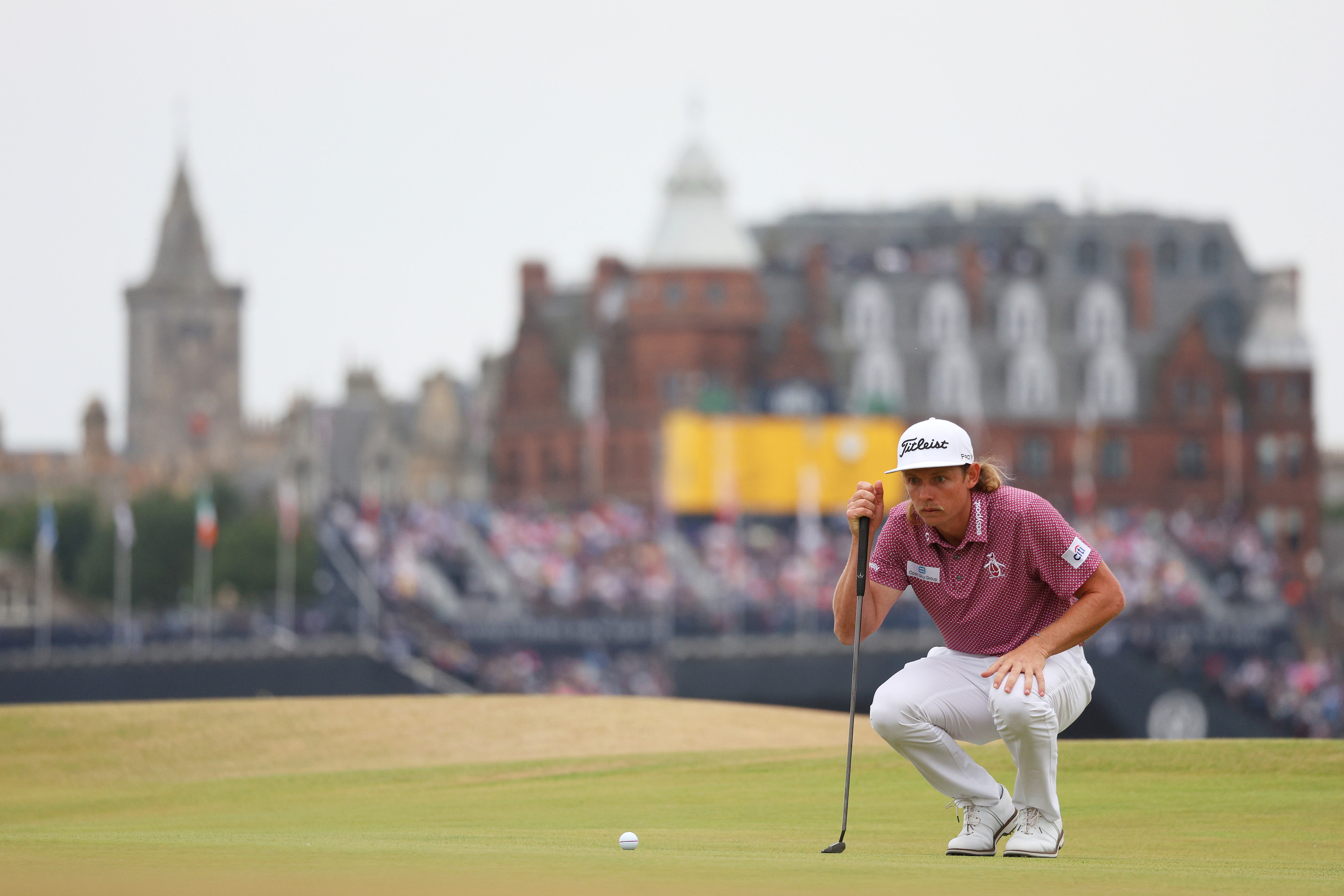 Cameron Smith lines up a putt on the 16th green during the Final Round of The 150th Open at St Andrews Old Course