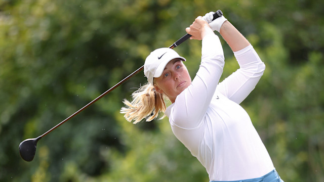 Maja Stark of Sweden tees off on the 6th hole during Day Four of the ISPS Handa World Invitational presented by AVIV Clinics at Galgorm Castle and Massereene Golf Clubs on August 14, 2022 in Co Antrim, Northern Ireland. (Photo by Andrew Redington/Getty Images)