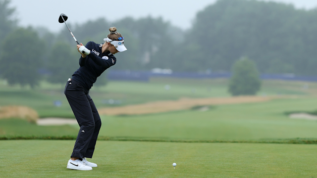 Nelly Korda begins her downswing for a tee shot.