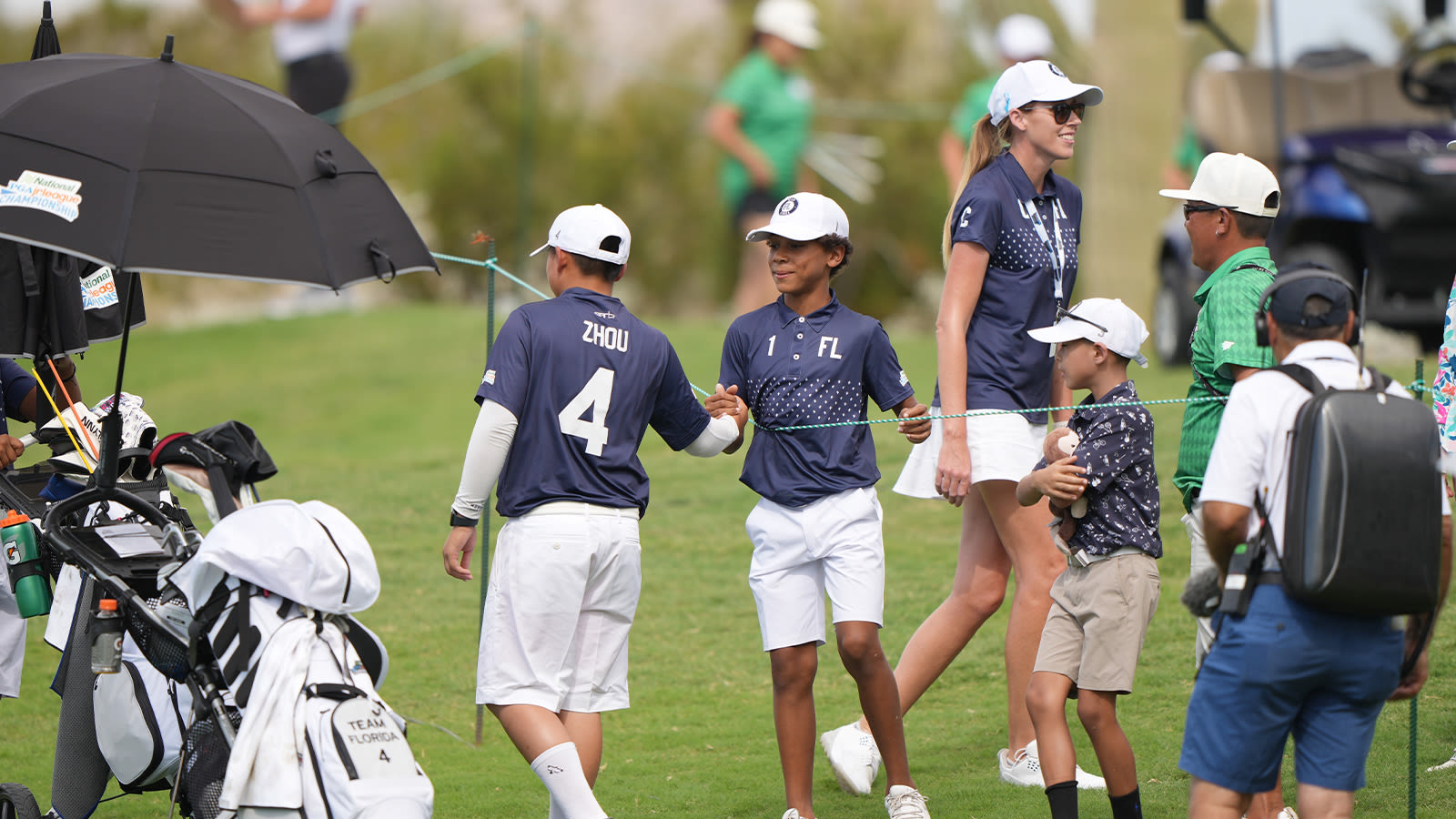 Axel Monssoh of Team Florida cheers on his teammates during the first round of the 2022 National Car Rental PGA Jr. League Championship at Grayhawk Golf Club on October 7, 2022 in Scottsdale, Arizona. (Photo by Darren Carroll/PGA of America)
