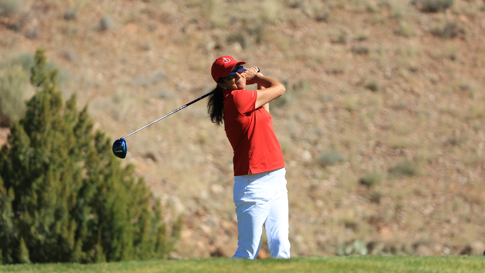 Sherry Andonian of the U.S. Team hits her shot during the final round of the 2nd Women's PGA Cup at Twin Warriors Golf Club on Saturday, October 29, 2022 in Santa Ana Pueblo, New Mexico. (Photo by Sam Greenwood/PGA of America)