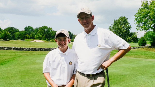Cameron Young & his father David Young, PGA, out on the course.