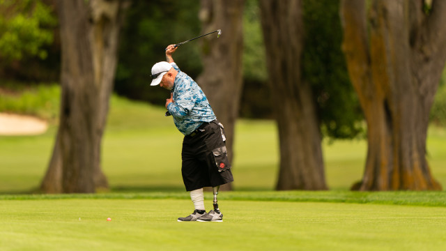 A PGA Hope Veteran hits his shot at the North California HOPE Golf Outing during the 102nd PGA Championship at the Olympic Club on August 3, 2020 in San Francisco, California. (Photo by Darren Carroll/PGA of America)