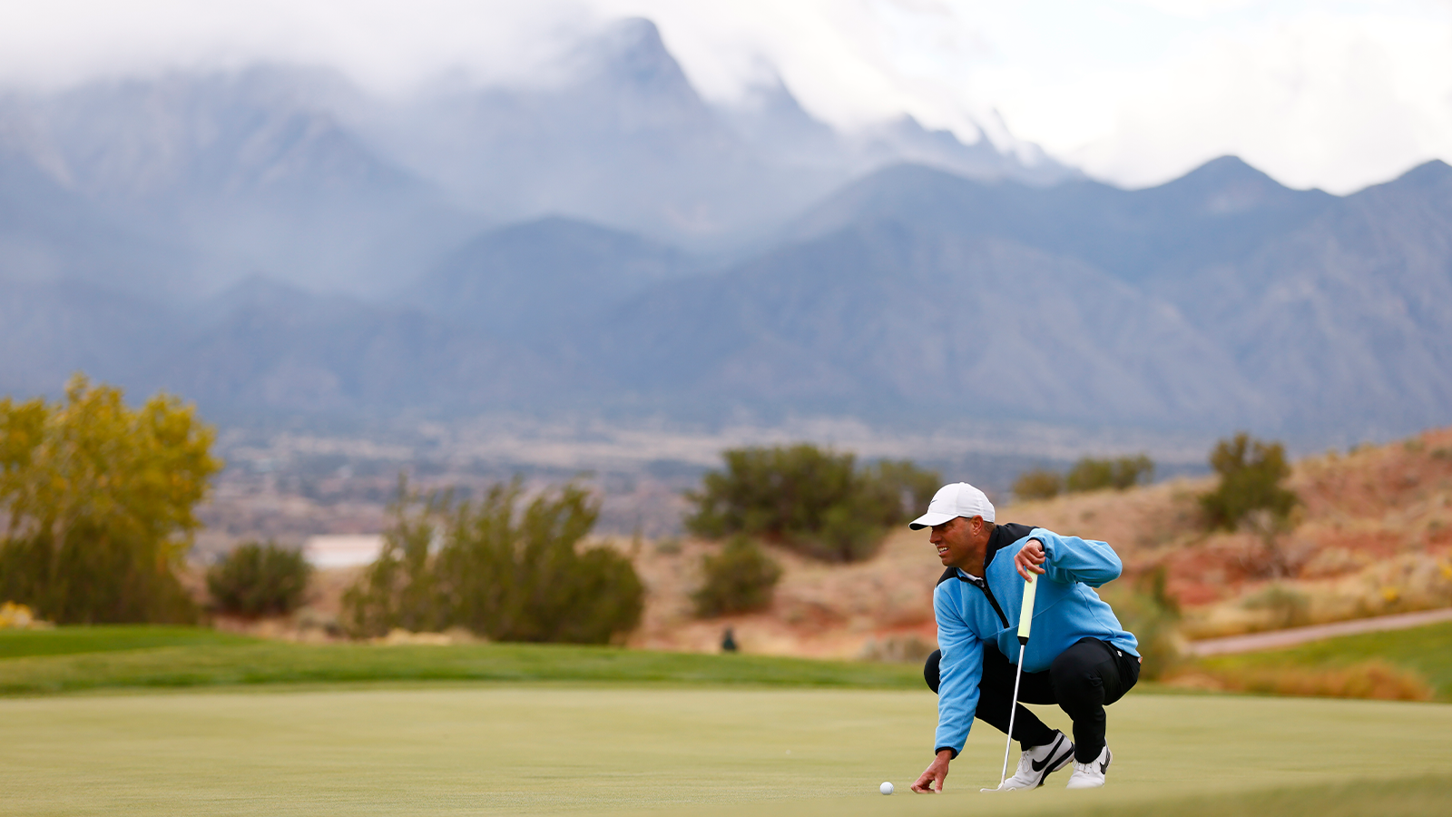 Matt Schalk reads his putt on the sixth hole during the final round of the 34th Senior PGA Professional Championship at Twin Warriors Golf Club on October 16, 2022 in Santa Ana Pueblo, New Mexico. (Photo by Justin Edmonds/PGA of America)