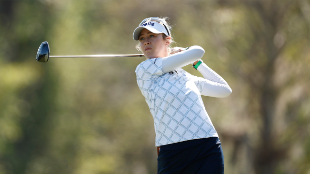 Nelly Korda of the United States plays her shot from the third tee during the first round of the CME Group Tour Championship at Tiburon Golf Club on November 17, 2022 in Naples, Florida. (Photo by Douglas P. DeFelice/Getty Images)