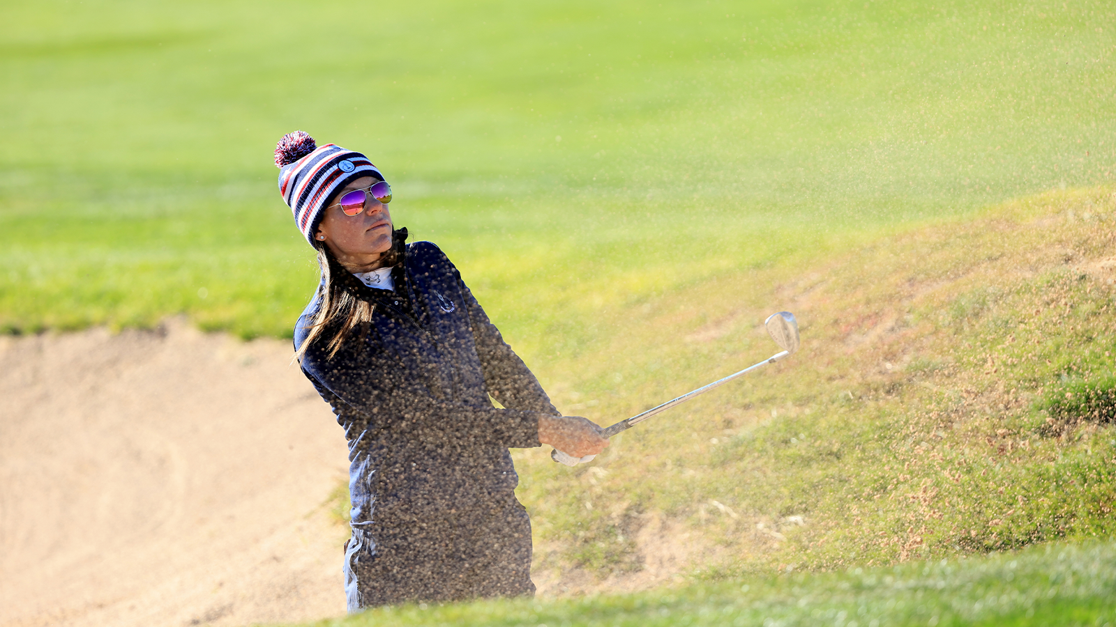 Joanna Coe of Team USA hits her shot during a practice round for the 2nd PGA Women's Cup at Twin Warriors Golf Club on Tuesday, October 25, 2022 in Santa Ana Pueblo, New Mexico. (Photo by Sam Greenwood/PGA of America)