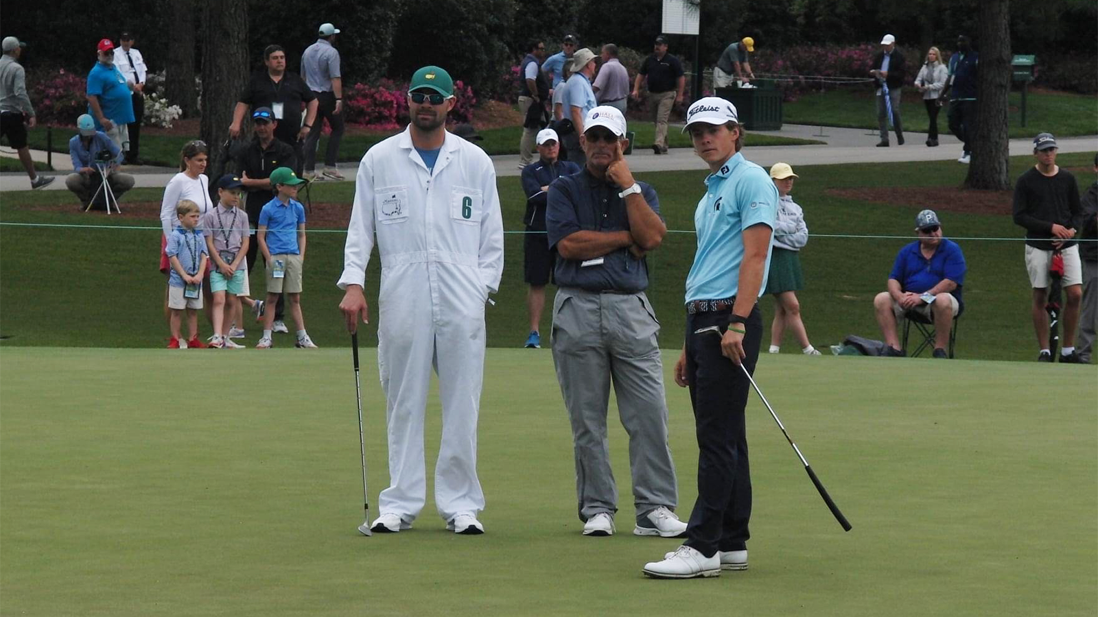 James Piot practices with his PGA Coach Brian Cairns at Augusta National (Photo courtesy of Jordan Young, PGA) 