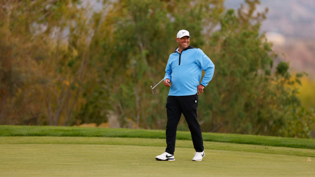 Matt Schalk smiles on the 17th hole during the final round of the 34th Senior PGA Professional Championship at Twin Warriors Golf Club on October 16, 2022 in Santa Ana Pueblo, New Mexico. (Photo by Justin Edmonds/PGA of America)