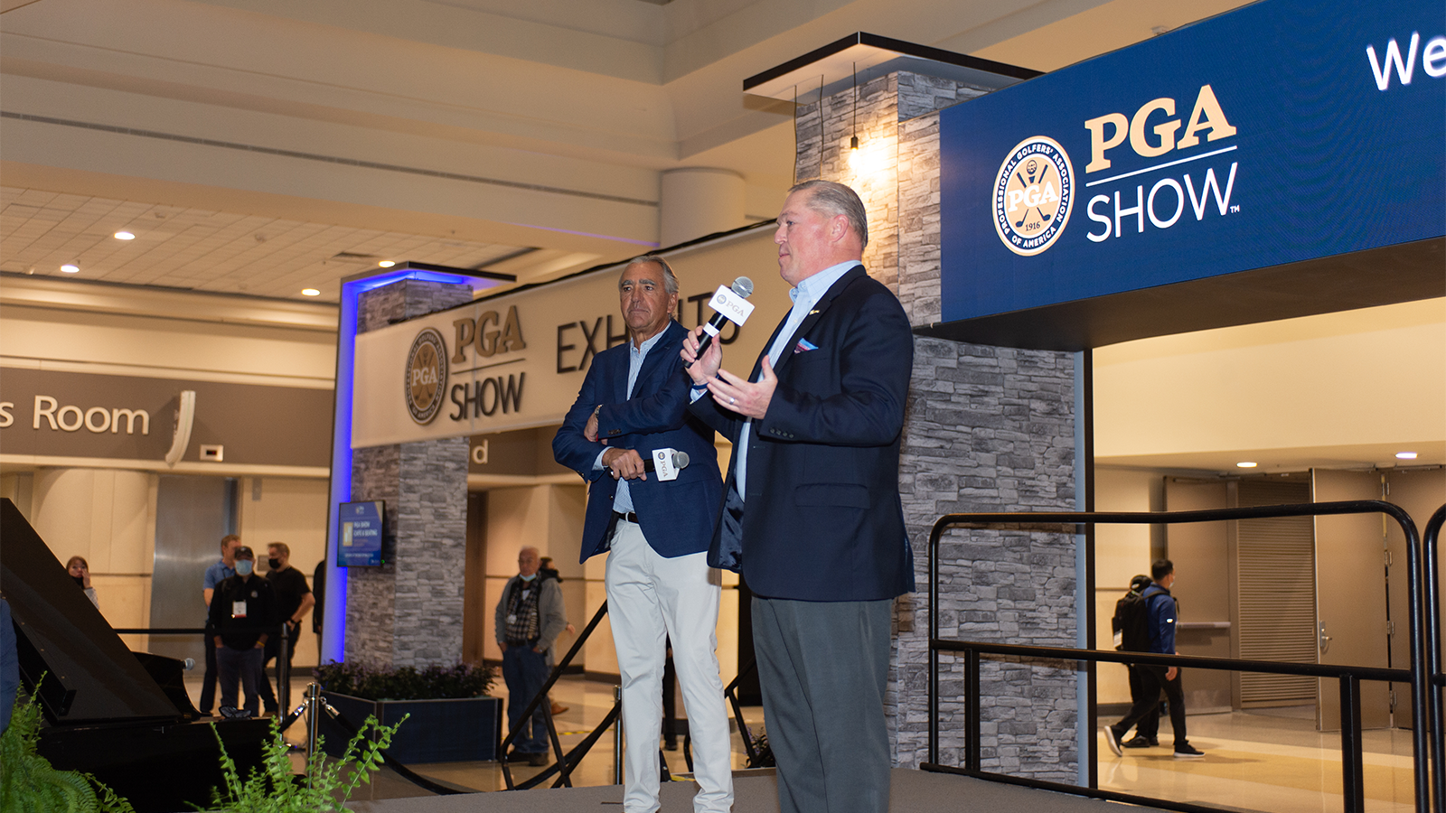 PGA of America President, Jim Richerson and PGA of America CEO, Seth Waugh during the Opening Ceremonies for the 2022 PGA Show at the Orange County Convention Center on January 26, 2022 in Orlando, FL. (Photo by Montana Pritchard/PGA of America)
