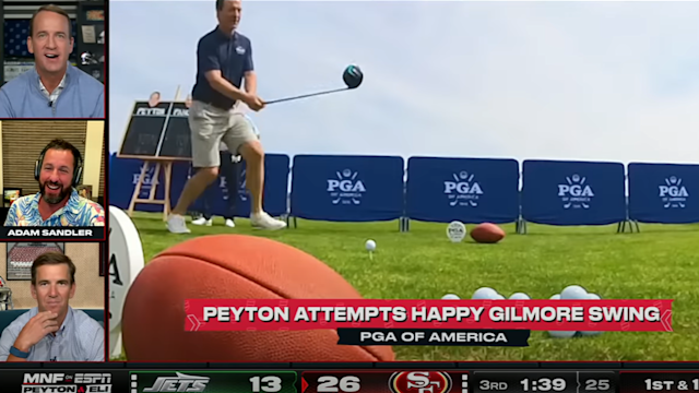 Adam Sandler Reacts to Peyton Manning's Hilarious Happy Gilmore Swing