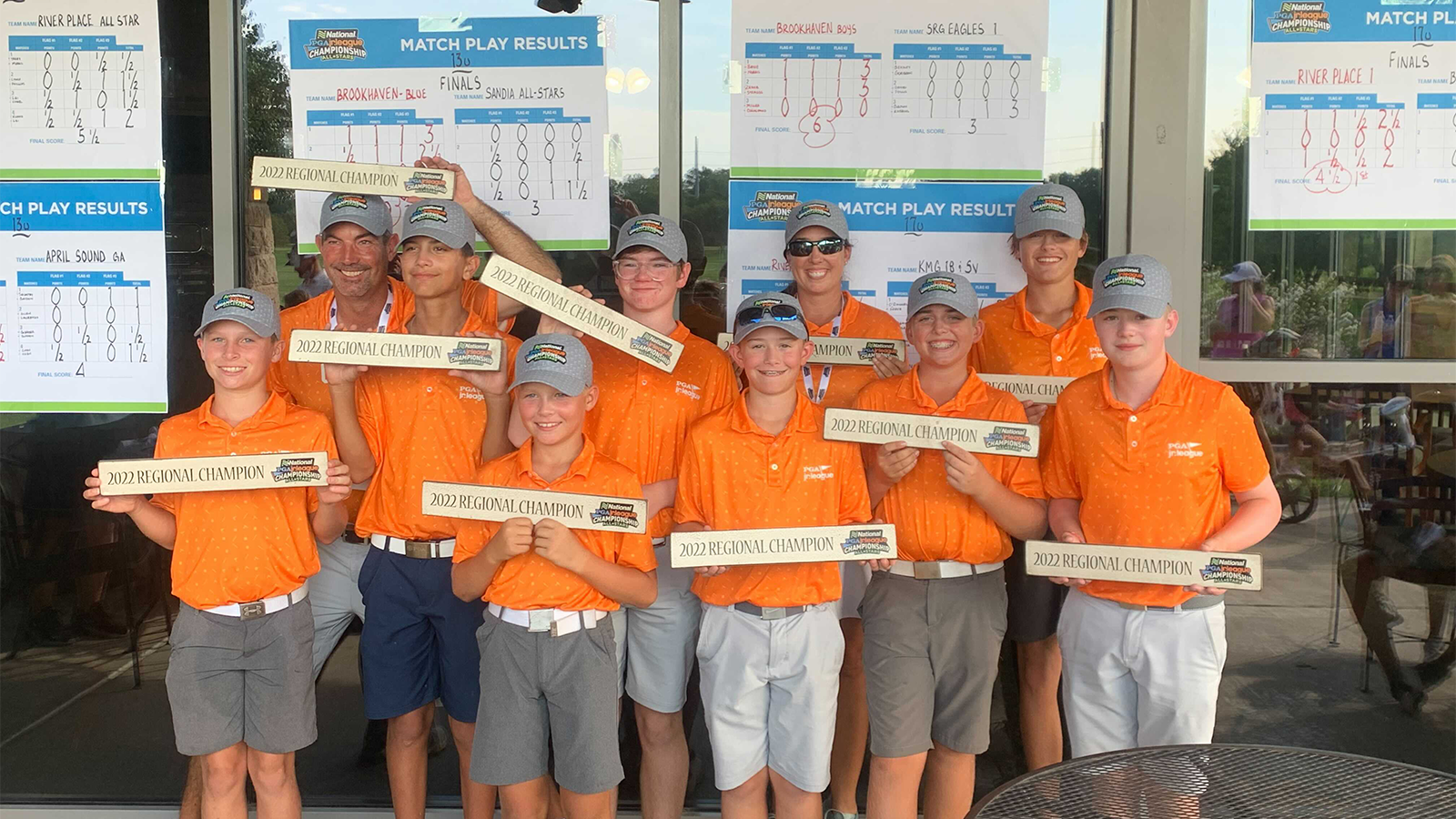 The 13u Champions from the PGA Jr. League Regional Championship at Firewheel Golf Park in Garland, Texas - the Brookhaven Blue All-Stars. 