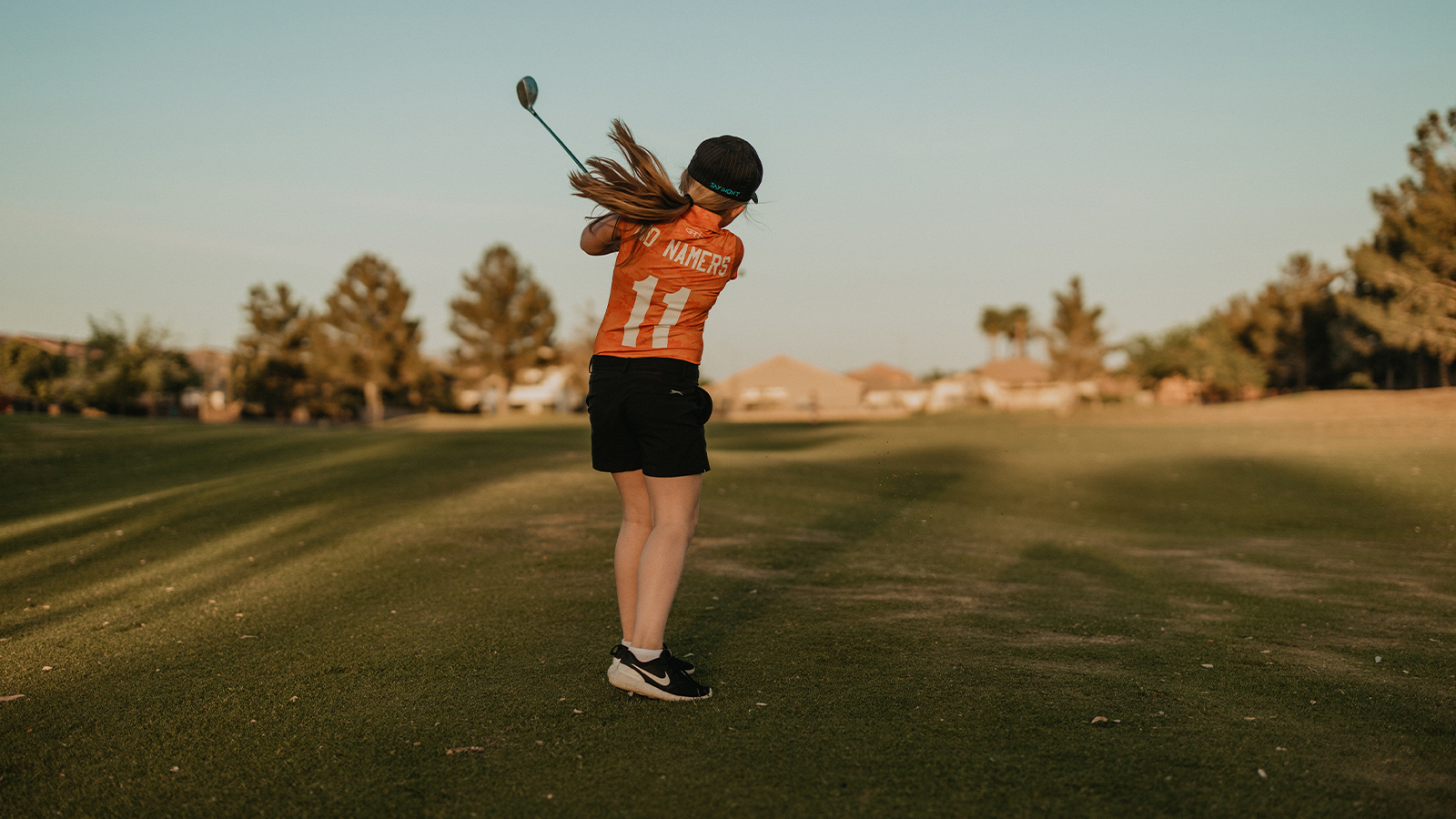 A PGA Jr. League player hits her shot at Augusta Ranch Golf Club in Mesa, Arizona. (Photo by Dave Puente/PGA of America)