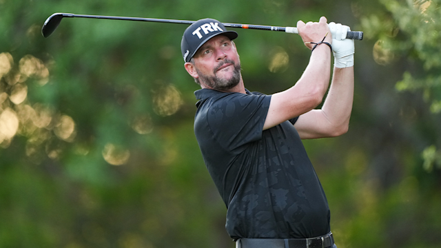 Michael Block, PGA, hits his shot from the eighth tee during the second round of the 54th PGA Professional Championship at the Omni Barton Creek on April 18, 2022 in Austin, Texas. (Photo by Darren Carroll/PGA of America)