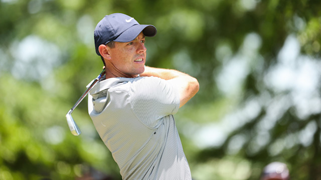 Rory McIlroy of Northern Ireland hits his shot from the eighth tee during a practice round for the 2022 PGA Championship at the Southern Hills on May 18, 2022 in Tulsa, Oklahoma. (Photo by Maddie Meyer/PGA of America)