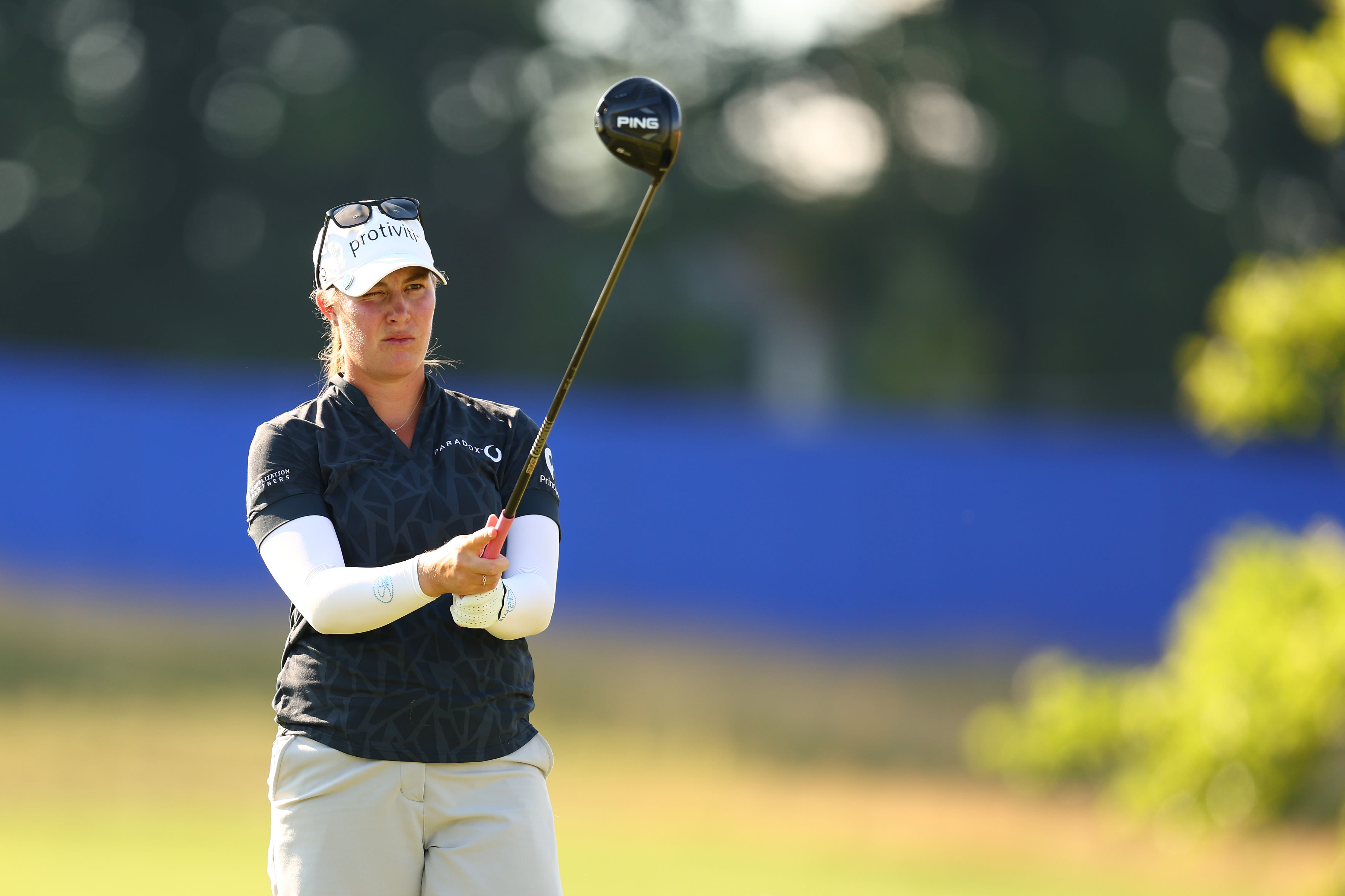 Jennifer Kupcho of the United States prepares to play her shot from the ninth tee during the second round of the KPMG Women's PGA Championship at Congressional Country Club on June 24, 2022 in Bethesda, Maryland. (Photo by Elsa/Getty Images)