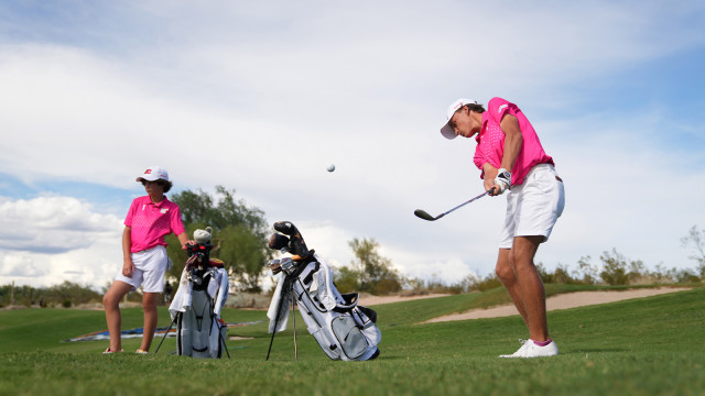 Davis Wotnosky of Team North Carolina hits his shot on the 18th hole during the first round of the 2022 National Car Rental PGA Jr. League Championship at Grayhawk Golf Club on October 7, 2022 in Scottsdale, Arizona. (Photo by Darren Carroll/PGA of America)