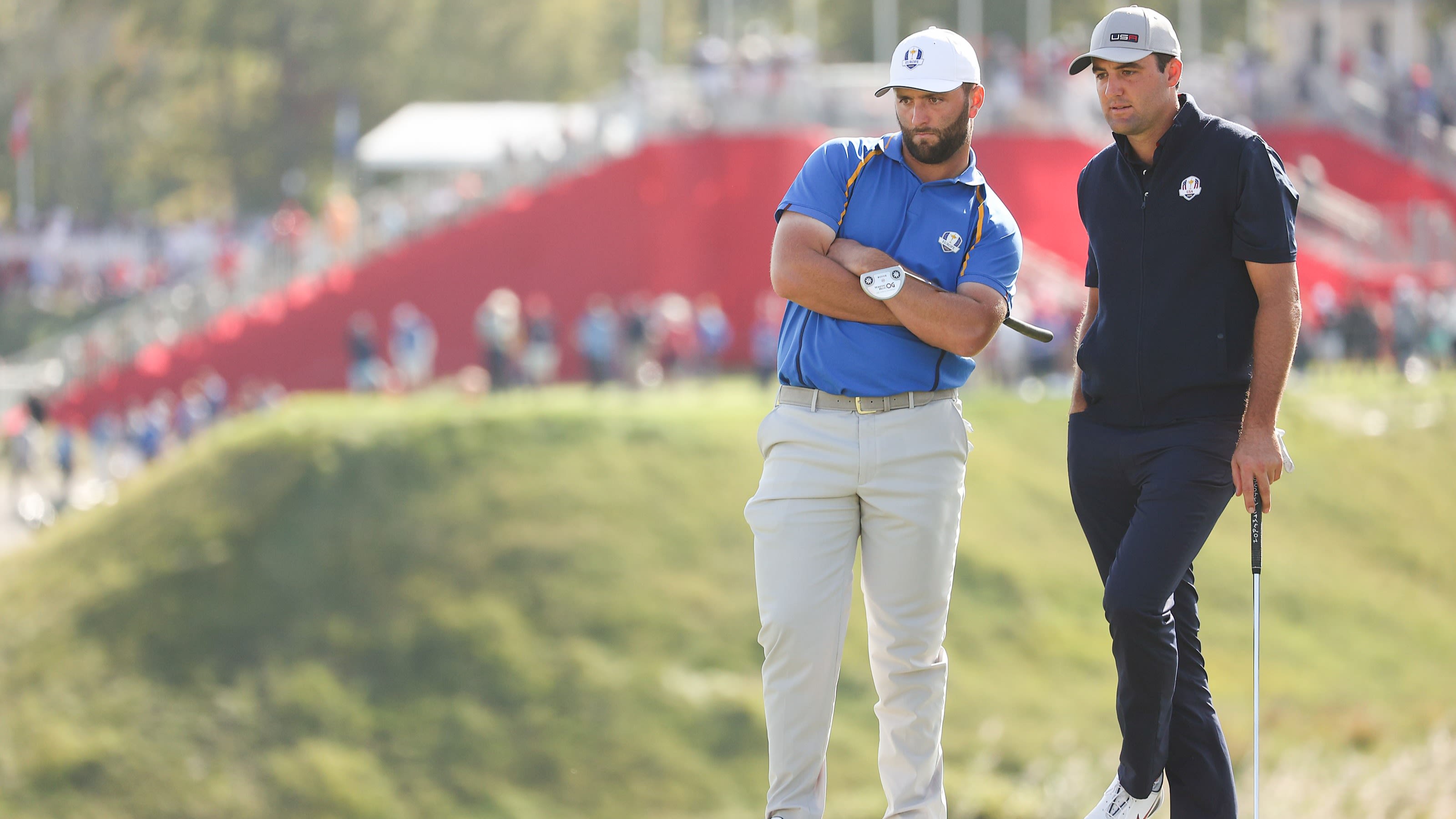 Jon Rahm and Scottie Scheffler during the 2020 Ryder Cup at Whistling Straits  in Kohler, Wisconsin. (Photo by Maddie Meyer/PGA of America)