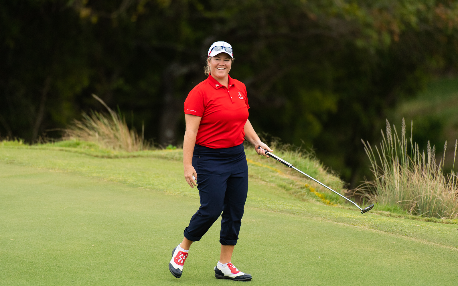 Brittany Kelly of the United States reacts to her putt on the 18th hole during the first round for the 2019 Women’s PGA Cup held at the Omni Barton Creek Resort & Spa on October 24, 2019 in Austin, Texas. (Photo by Montana Pritchard/PGA of America)