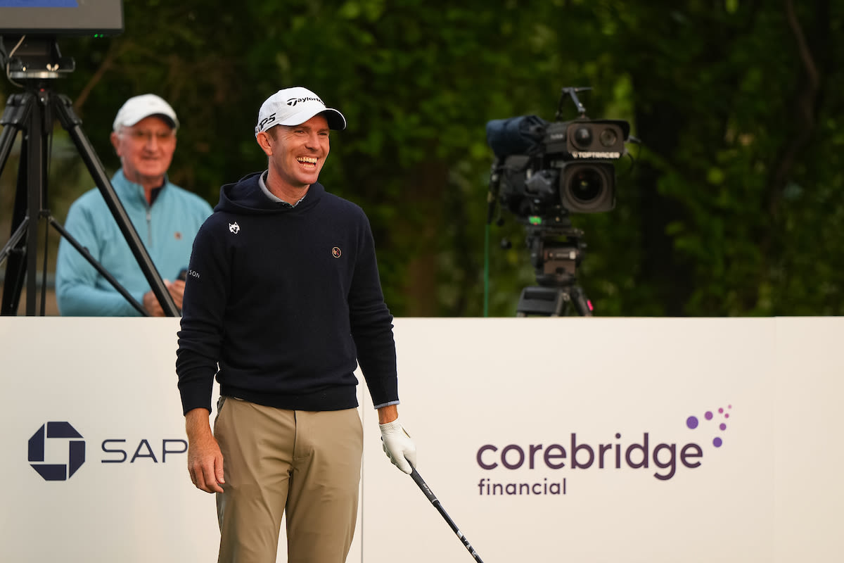 Matt Cahill of the Corebridge Financial PGA Team smiles on the 10th hole  during the second round of the PGA Championship at Oak Hill Country Club on Friday, May 19, 2023 in Rochester, New York. (Photo by Darren Carroll/PGA of America)