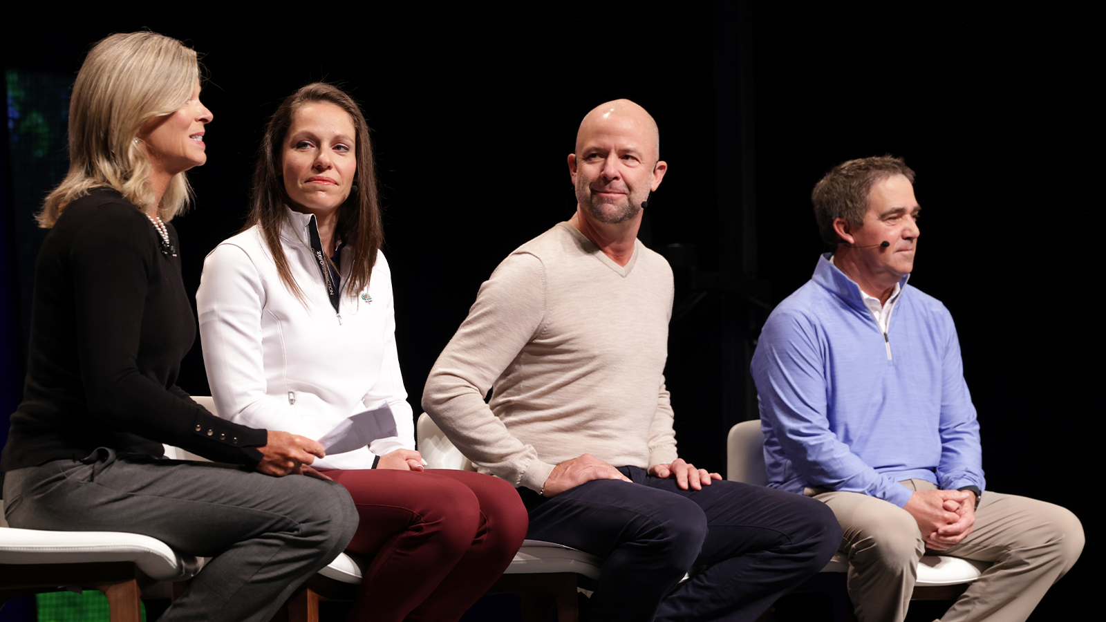 Kellie Stenzel, PGA, LPGA, speaks with Joanna Coe, PGA, Rob Labritz, PGA, and Tracy Phillips, PGA during the Teaching & Coaching Summit at the 2023 PGA Show at Orange County Convention Center on Monday, January 23, 2023 in Orlando, Florida. (Photo by Gary Bogdon/PGA of America)