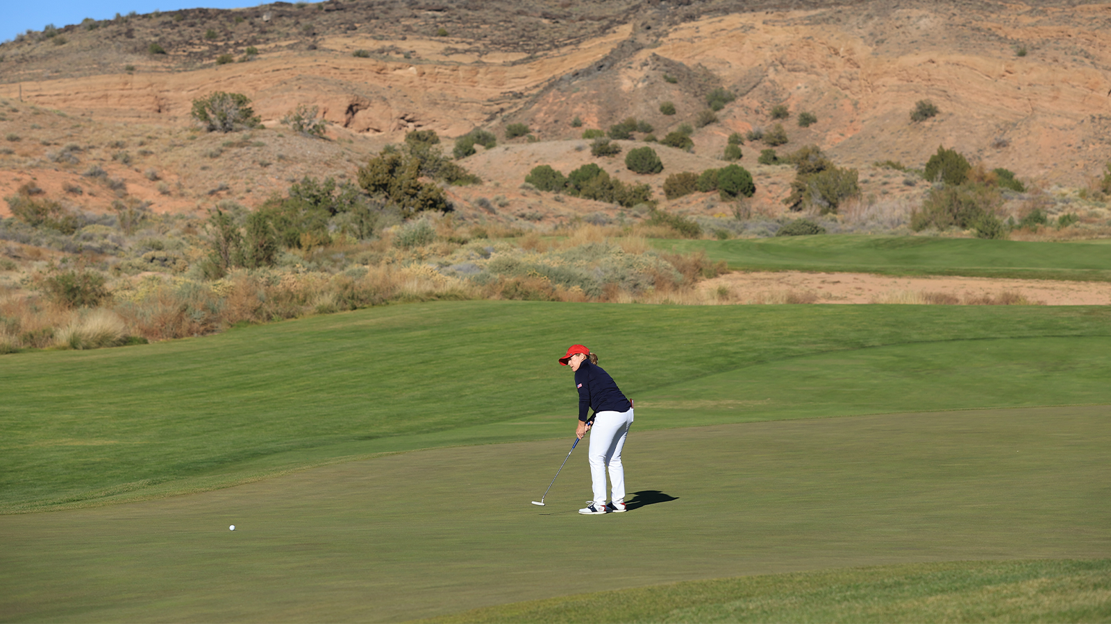 Stephanie Connelly-Eiswerth of the U.S. Team putts on the 18th hole during the final round of the 2nd Women's PGA Cup at Twin Warriors Golf Club on Saturday, October 29, 2022 in Santa Ana Pueblo, New Mexico. (Photo by Sam Greenwood/PGA of America)