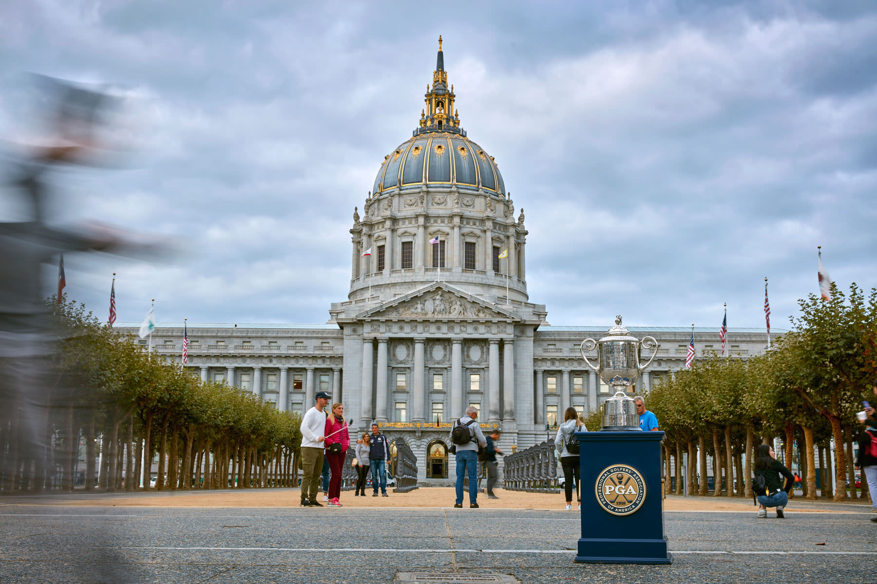 The Wanamaker Trophy in front of San Francisco City Hall.