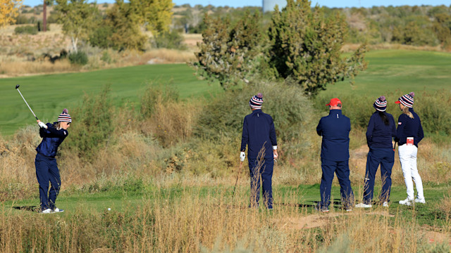 Joanna Coe of Team USA hits her tee shot during a practice round for the 2nd PGA Women's Cup at Twin Warriors Golf Club on Tuesday, October 25, 2022 in Santa Ana Pueblo, New Mexico. (Photo by Sam Greenwood/PGA of America)