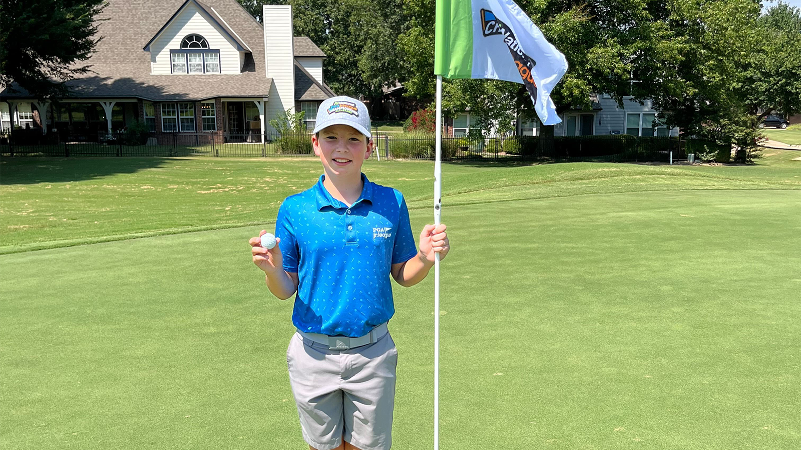 Ainslie Stanford from Battle Creek holed out for eagle on #9 at the PGA Jr. League Regional at The Club at Indian Springs. 