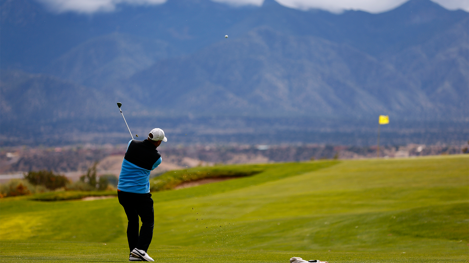Matt Schalk hits his shot on the eighth hole during the final round of the 34th Senior PGA Professional Championship at Twin Warriors Golf Club on October 16, 2022 in Santa Ana Pueblo, New Mexico. (Photo by Justin Edmonds/PGA of America)